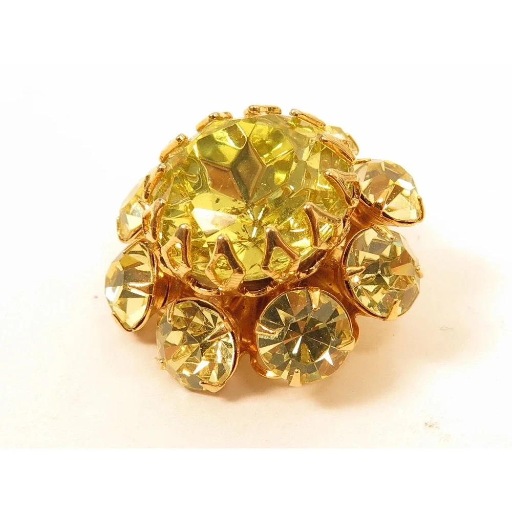 Bright Yellow Sparkly 23mm Vintage Rhinestone Button*Gold Toned Metal‎